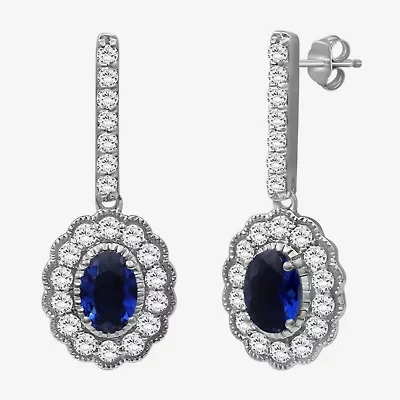 Womens Oval-cut Gemstone & 3/4 CT. T.W. Lab-Grown Diamond 10K Gold Drop Earrings