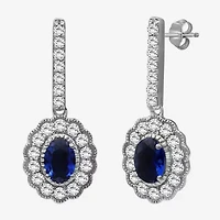 Womens Oval-cut Gemstone & 3/4 CT. T.W. Lab-Grown Diamond 10K Gold Drop Earrings