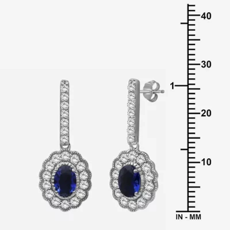 Womens Oval-cut Gemstone & 3/4 CT. T.W. Lab-Grown Diamond 10K Gold Drop Earrings