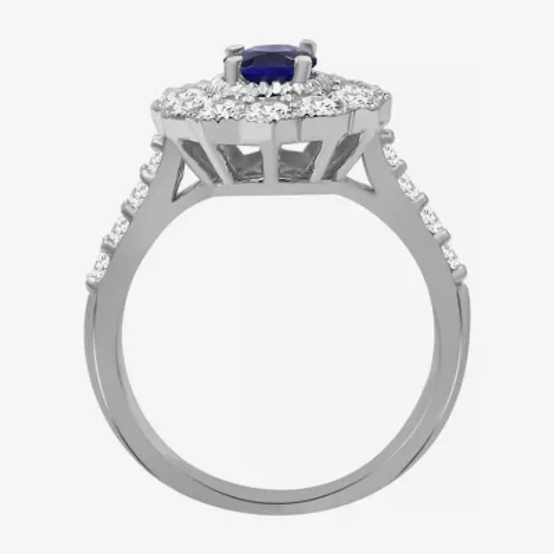Womens Oval-cut Gemstone & 1 CT. T.W. Lab-Grown Diamond 10K Gold Halo Cocktail Ring