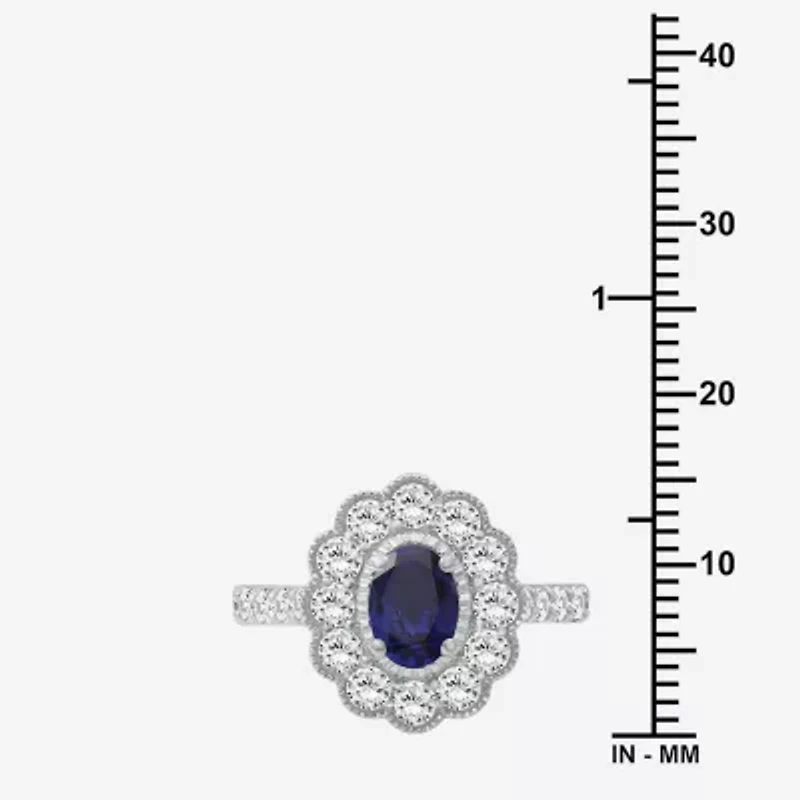 Womens Oval-cut Gemstone & 1 CT. T.W. Lab-Grown Diamond 10K Gold Halo Cocktail Ring
