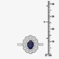 Womens Oval-cut Gemstone & 1 CT. T.W. Lab-Grown Diamond 10K Gold Halo Cocktail Ring