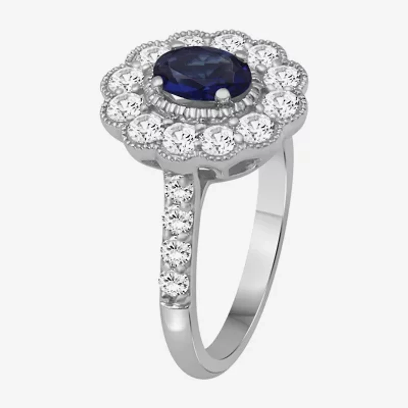 Womens Oval-cut Gemstone & 1 CT. T.W. Lab-Grown Diamond 10K Gold Halo Cocktail Ring