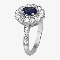 Womens Oval-cut Gemstone & 1 CT. T.W. Lab-Grown Diamond 10K Gold Halo Cocktail Ring