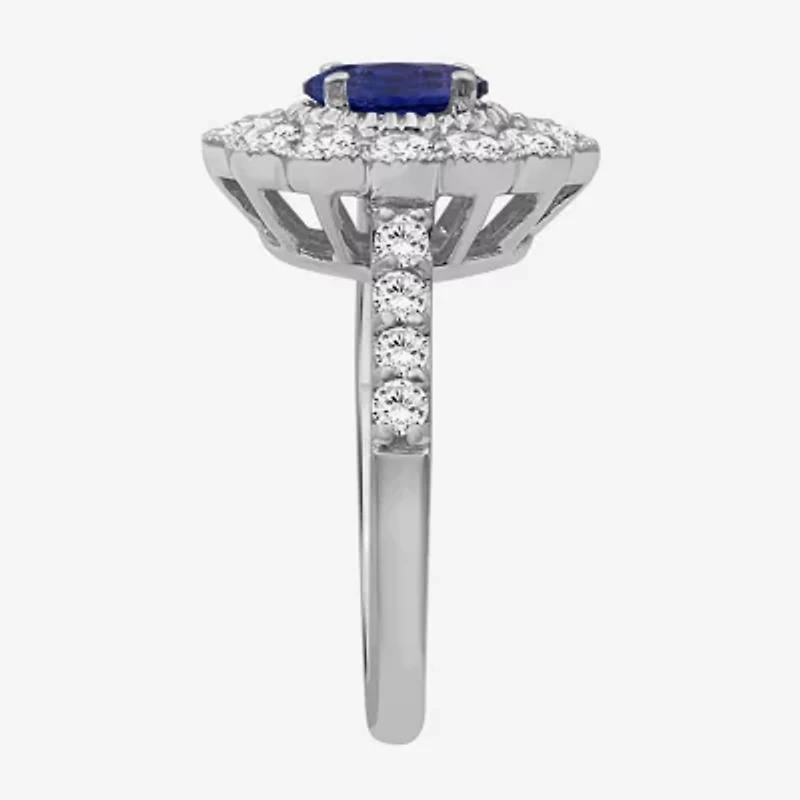Womens Oval-cut Gemstone & 1 CT. T.W. Lab-Grown Diamond 10K Gold Halo Cocktail Ring