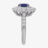 Womens Oval-cut Gemstone & 1 CT. T.W. Lab-Grown Diamond 10K Gold Halo Cocktail Ring