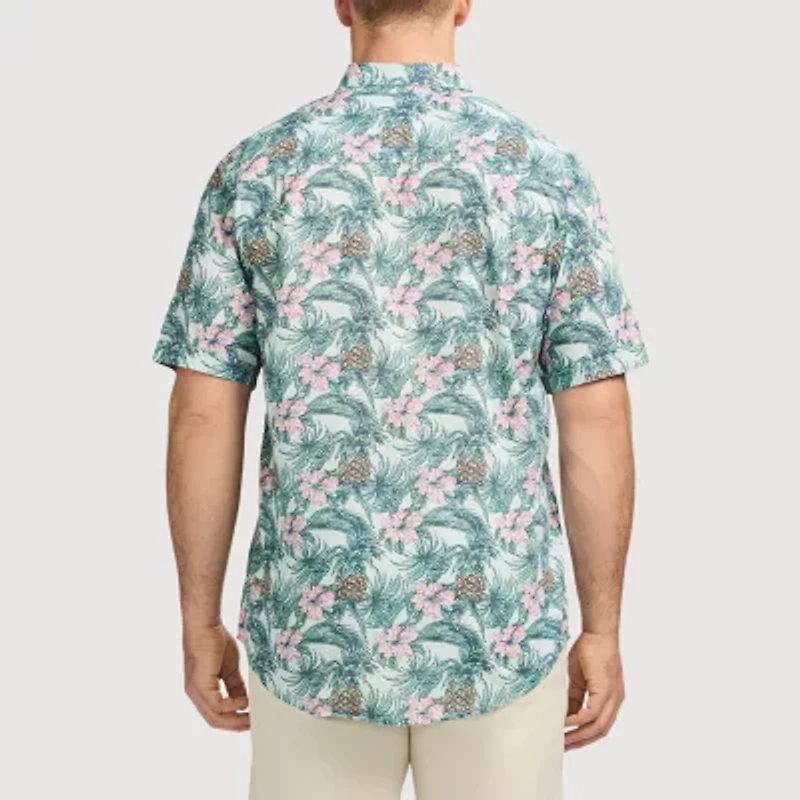 IZOD Dockside Chambray Mens Short Sleeve Classic Fit Big and Tall Button-Down Shirt