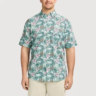 IZOD Dockside Chambray Mens Short Sleeve Classic Fit Big and Tall Button-Down Shirt