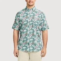 IZOD Dockside Chambray Mens Short Sleeve Classic Fit Big and Tall Button-Down Shirt