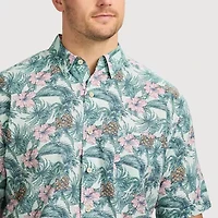 IZOD Dockside Chambray Mens Short Sleeve Classic Fit Big and Tall Button-Down Shirt