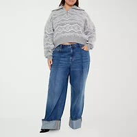 Forever 21 Grey Womens Long Sleeve Juniors Plus Quarter-Zip Pullover