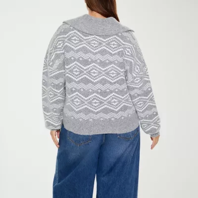Forever 21 Grey Womens Long Sleeve Juniors Plus Quarter-Zip Pullover