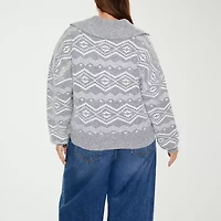 Forever 21 Grey Womens Long Sleeve Juniors Plus Quarter-Zip Pullover