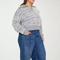 Forever 21 Grey Womens Long Sleeve Juniors Plus Quarter-Zip Pullover
