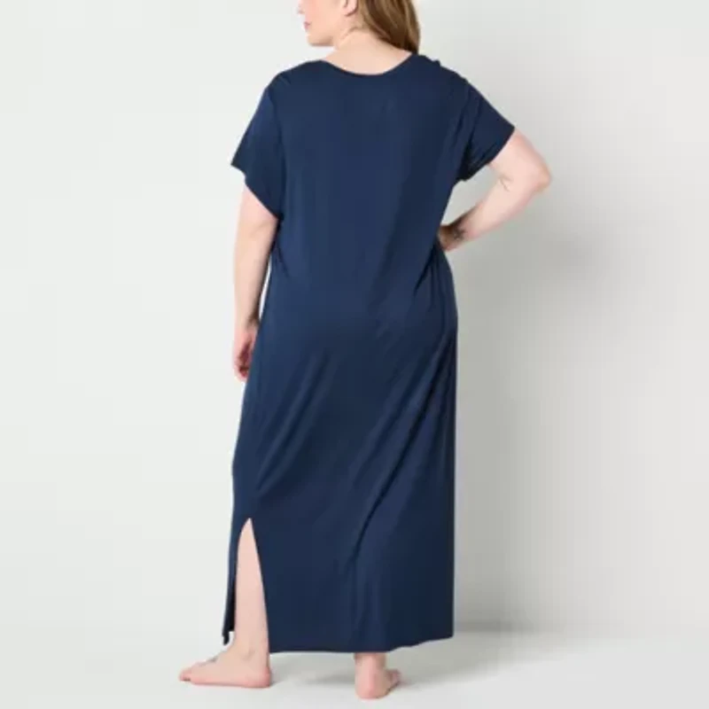 Liz Claiborne Cool and Calm Womens V Neck Short Sleeve Plus Nightshirt