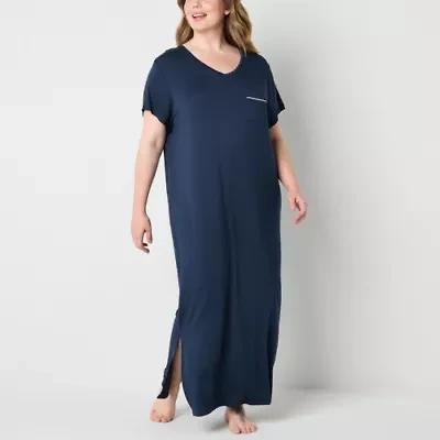 Liz Claiborne Cool and Calm Womens V Neck Short Sleeve Plus Nightshirt