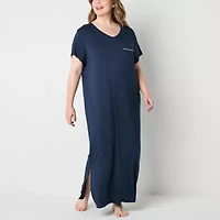 Liz Claiborne Cool and Calm Womens V Neck Short Sleeve Plus Nightshirt