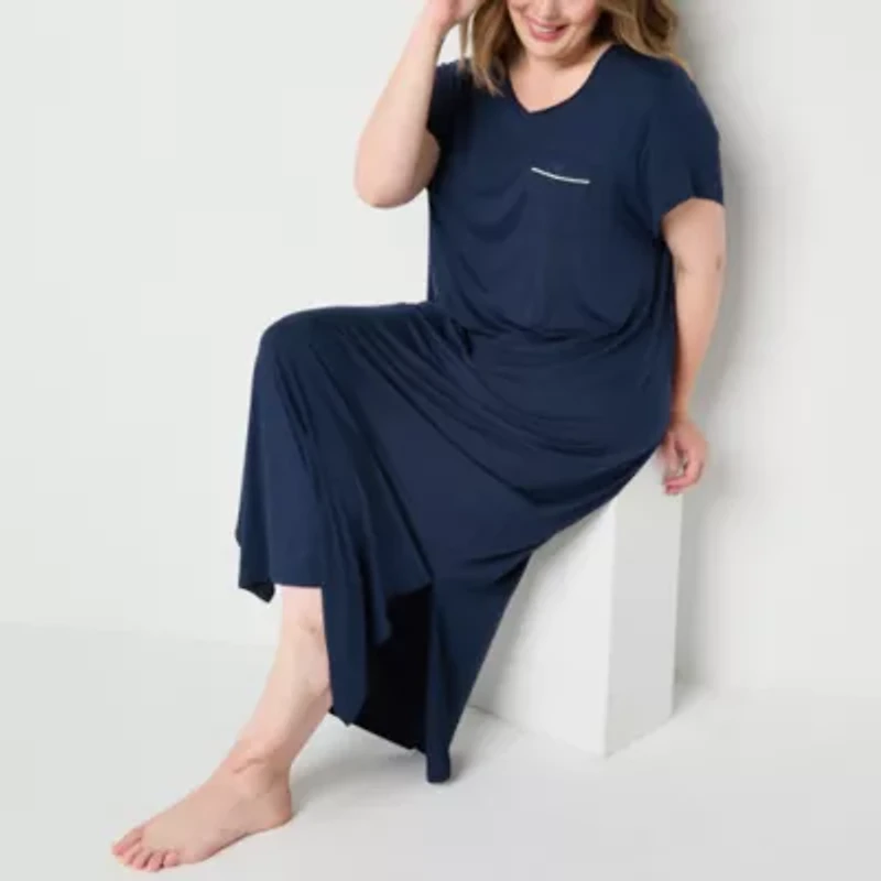 Liz Claiborne Cool and Calm Womens V Neck Short Sleeve Plus Nightshirt