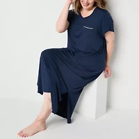 Liz Claiborne Cool and Calm Womens V Neck Short Sleeve Plus Nightshirt