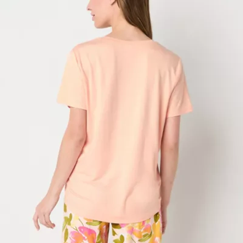 Sleep Chic Womens V Neck Short Sleeve Pajama Top