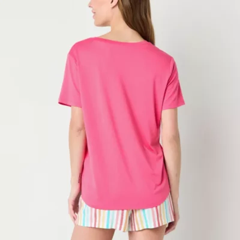 Sleep Chic Womens V Neck Short Sleeve Pajama Top