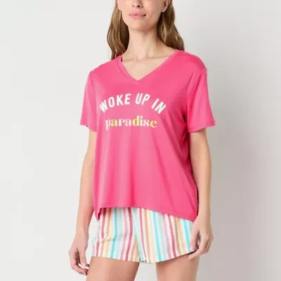 Sleep Chic Womens V Neck Short Sleeve Pajama Top