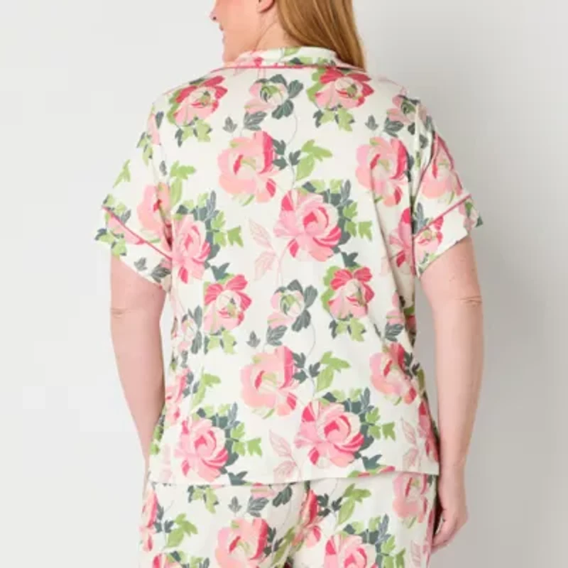 Liz Claiborne Cool and Calm Womens Short Sleeve Plus Pajama Top