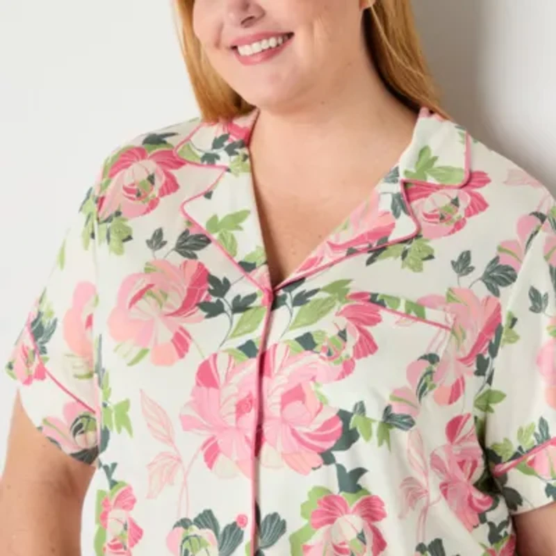 Liz Claiborne Cool and Calm Womens Short Sleeve Plus Pajama Top