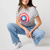Marvel Captain America Boyfriend Tee Womens Crew Neck Short Sleeve Regular Fit Juniors Graphic T-Shirt
