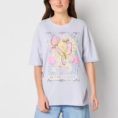 Butterfly Oversized Womens Crew Neck Short Sleeve Oversized Juniors Graphic T-Shirt