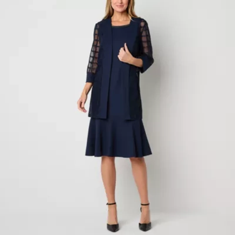 Maya Brooke Womens Windowpane Jacket Dress