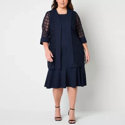 Maya Brooke Womens Plus Windowpane Jacket Dress