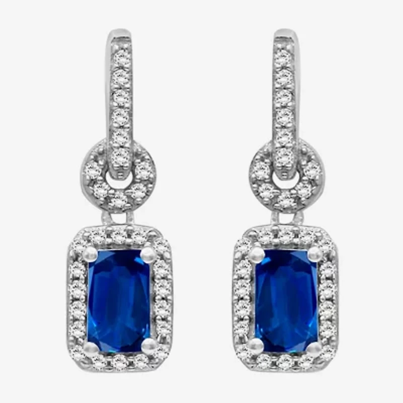 Womens Emerald-cut Gemstone & 1/7 CT. T.W. Natural Diamond 10K Gold Drop Earrings