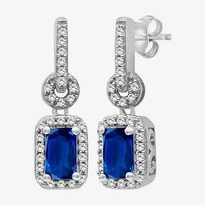 Womens Emerald-cut Gemstone & 1/7 CT. T.W. Natural Diamond 10K Gold Drop Earrings
