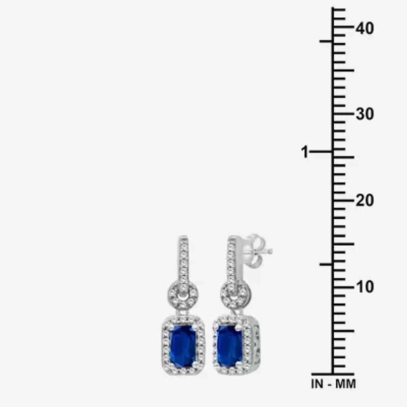 Womens Emerald-cut Gemstone & 1/7 CT. T.W. Natural Diamond 10K Gold Drop Earrings