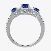 Womens Gemstone & 1/5 CT. T.W. Natural Diamond 10K Gold Oval 3-Stone Cocktail Ring