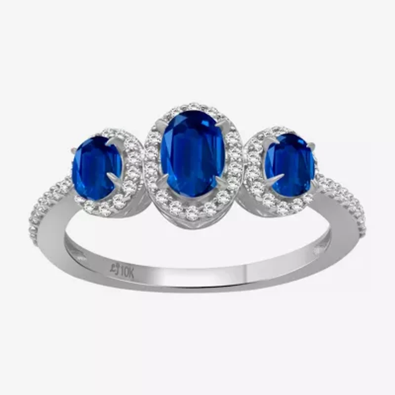 Womens Gemstone & 1/5 CT. T.W. Natural Diamond 10K Gold Oval 3-Stone Cocktail Ring