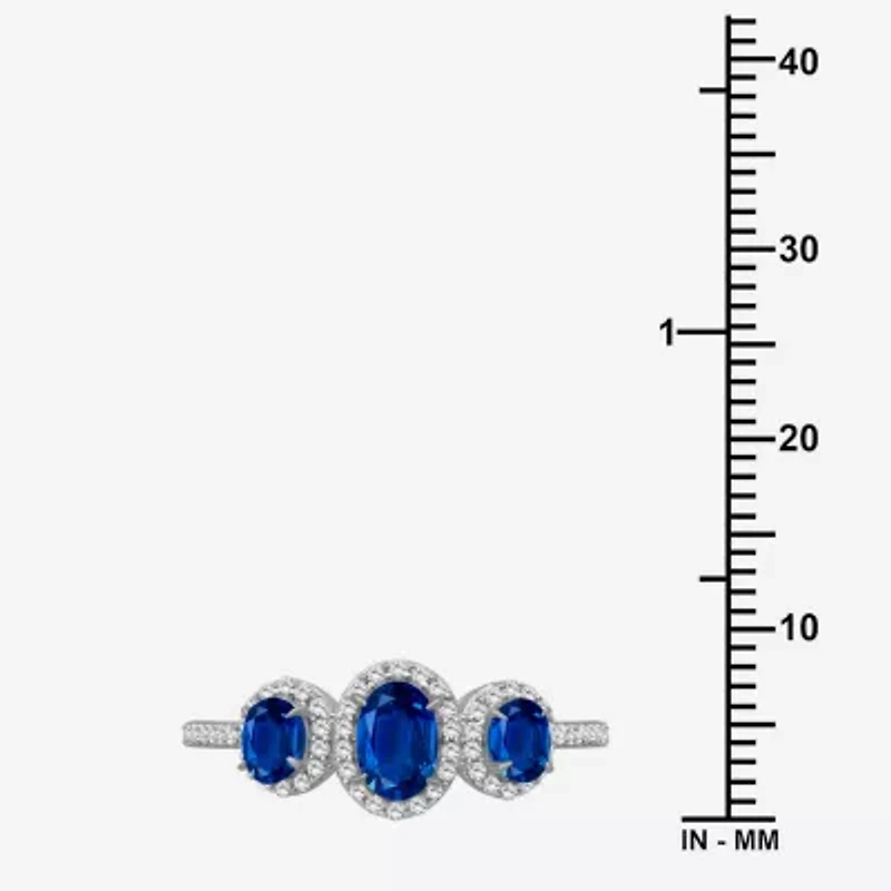 Womens Gemstone & 1/5 CT. T.W. Natural Diamond 10K Gold Oval 3-Stone Cocktail Ring