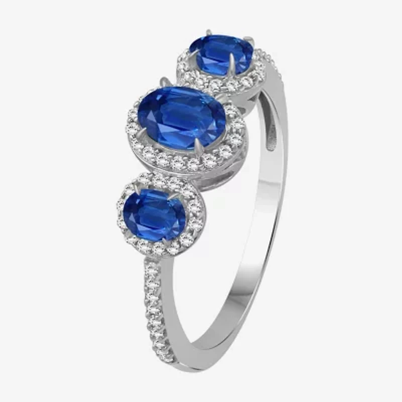 Womens Gemstone & 1/5 CT. T.W. Natural Diamond 10K Gold Oval 3-Stone Cocktail Ring