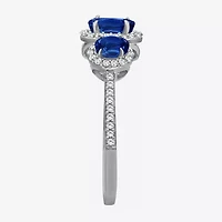 Womens Gemstone & 1/5 CT. T.W. Natural Diamond 10K Gold Oval 3-Stone Cocktail Ring
