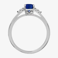 Womens Gemstone & 1/10 CT. T.W. Natural Diamond 10K Gold Oval Cocktail Ring