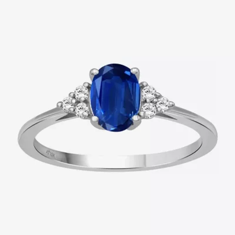 Womens Gemstone & 1/10 CT. T.W. Natural Diamond 10K Gold Oval Cocktail Ring
