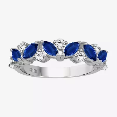 Womens 2MM Gemstone & 1/3 CT. T.W. Natural Diamond 10K Gold Marquise Band