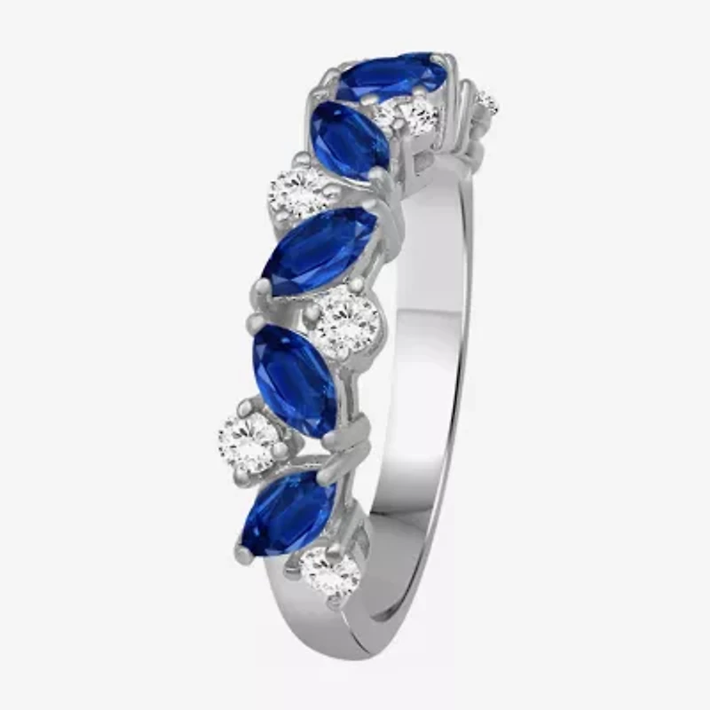Womens 2MM Gemstone & 1/3 CT. T.W. Natural Diamond 10K Gold Marquise Band