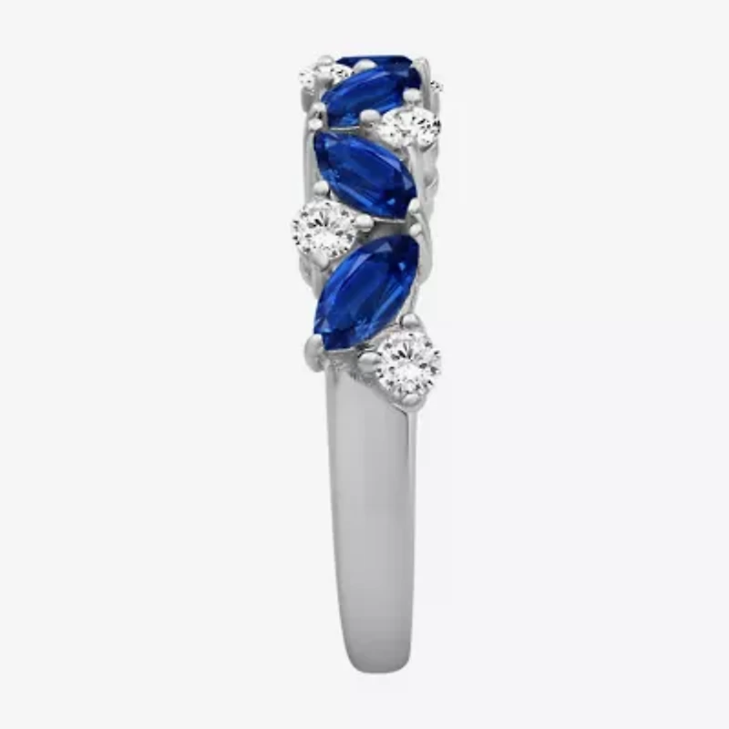 Womens 2MM Gemstone & 1/3 CT. T.W. Natural Diamond 10K Gold Marquise Band