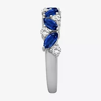 Womens 2MM Gemstone & 1/3 CT. T.W. Natural Diamond 10K Gold Marquise Band