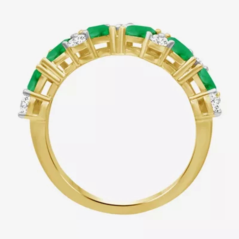 Womens 2MM Gemstone & 1/3 CT. T.W. Natural Diamond 10K Gold Marquise Band