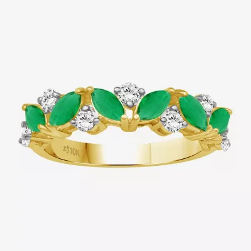 Womens 2MM Gemstone & 1/3 CT. T.W. Natural Diamond 10K Gold Marquise Band