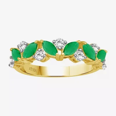 Womens 2MM Gemstone & 1/3 CT. T.W. Natural Diamond 10K Gold Marquise Band