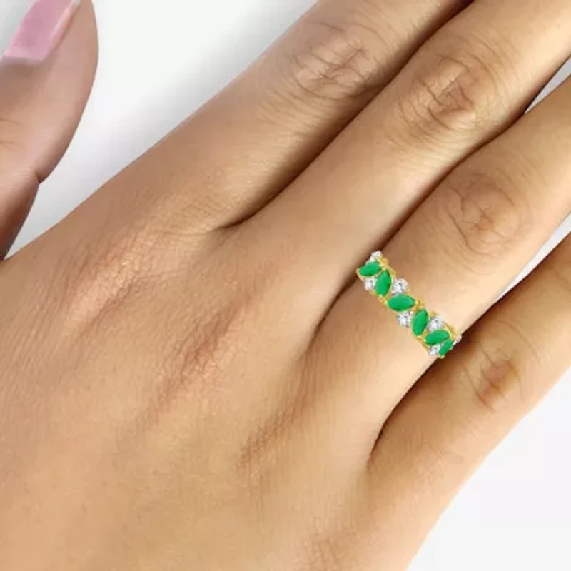 Womens 2MM Gemstone & 1/3 CT. T.W. Natural Diamond 10K Gold Marquise Band